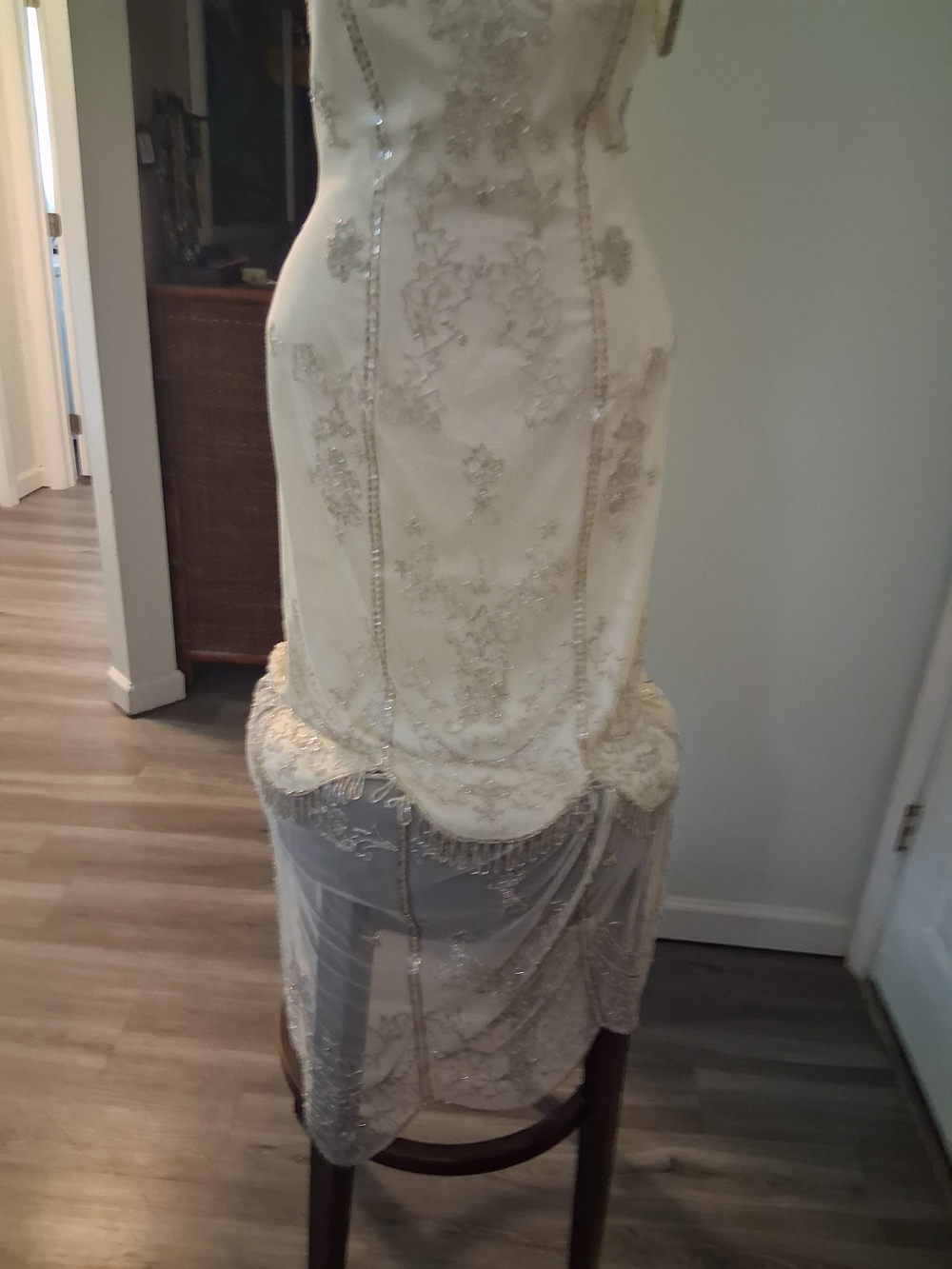 Embellished Ivory Evening Dress with Beaded Detail - Picture 9 of 13